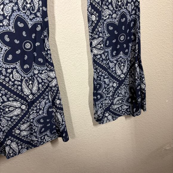 Shosho Small Palazzo Leggings Pants Blue Paisley Print Flared Pull On Stretch - Picture 6 of 8